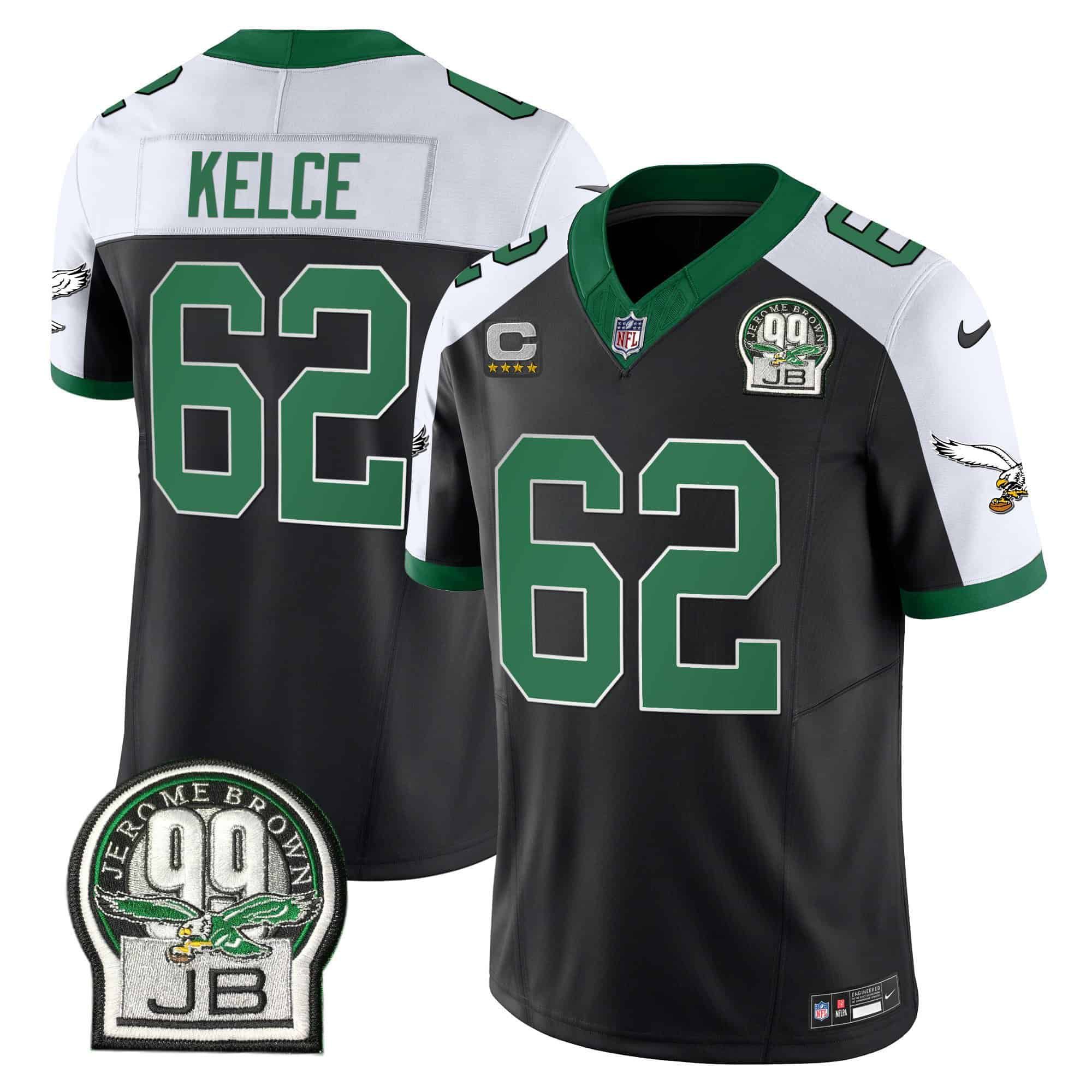 Men Philadelphia Eagles #62 Kelce Black 2024 Nike Jerome Brown Patch Alternate Limited NFL Jersey